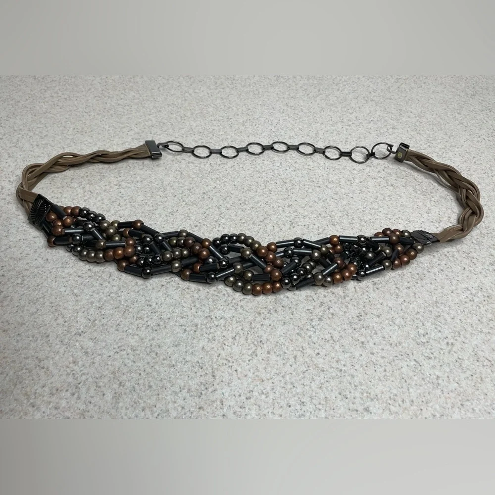 Chain Belt Bronze Metallic Braid Hook Closure